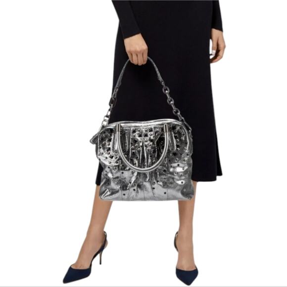 COACH Limited ED KRISTIN GRAY‎ METALLIC SILVER GUNMETAL NUBUCK SUEDE BAG Purse - Picture 2 of 16